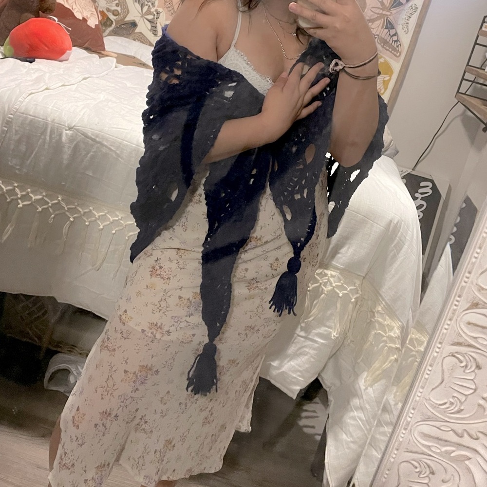 Navy-Royal crochet blue shawl